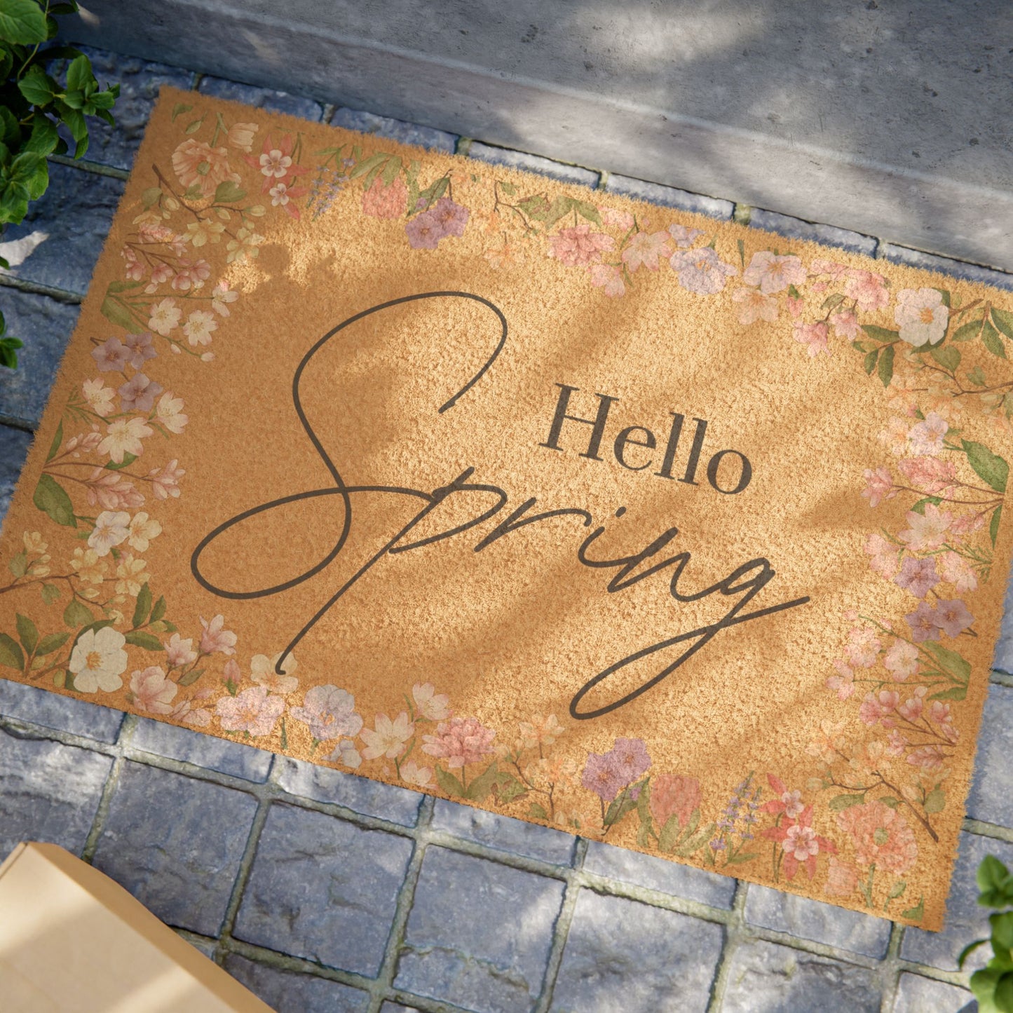 Hello Spring Floral Doormat - Seasonal Welcome Mat for Entryway