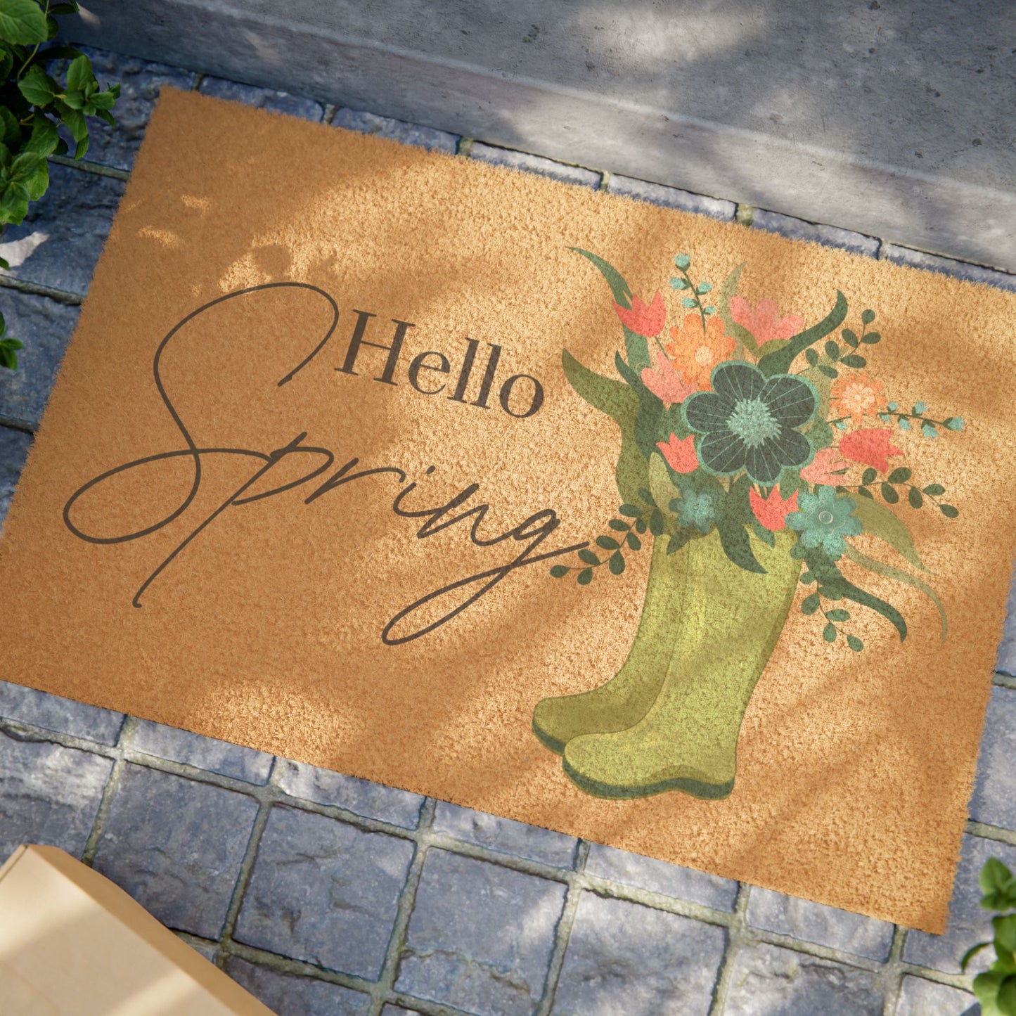 Spring Floral Doormat - 'Hello Spring' Welcome Mat for a Cheerful Home Entrance