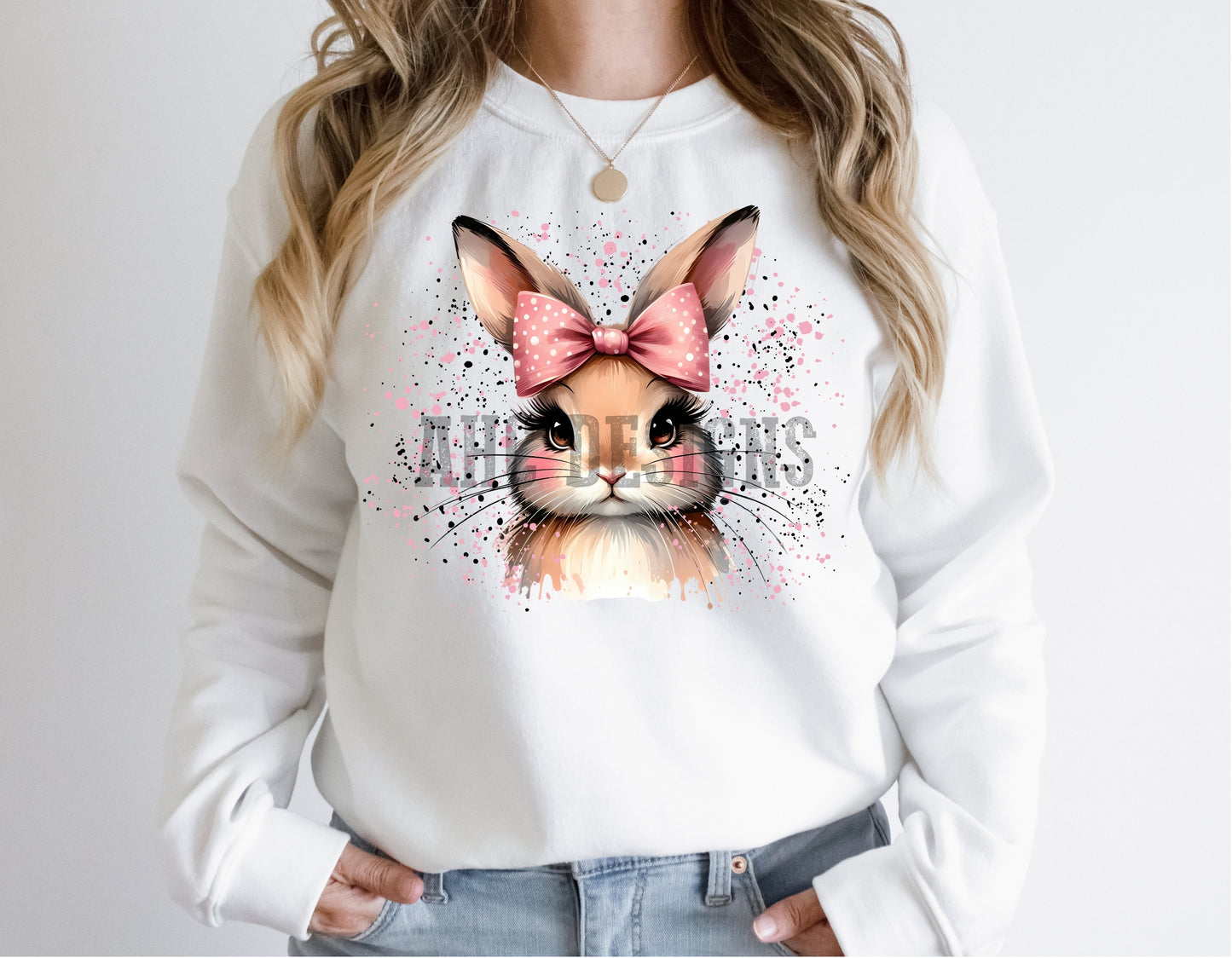 Cute Bunny Crewneck Sweatshirt with Bow - Perfect for Spring Celebrations