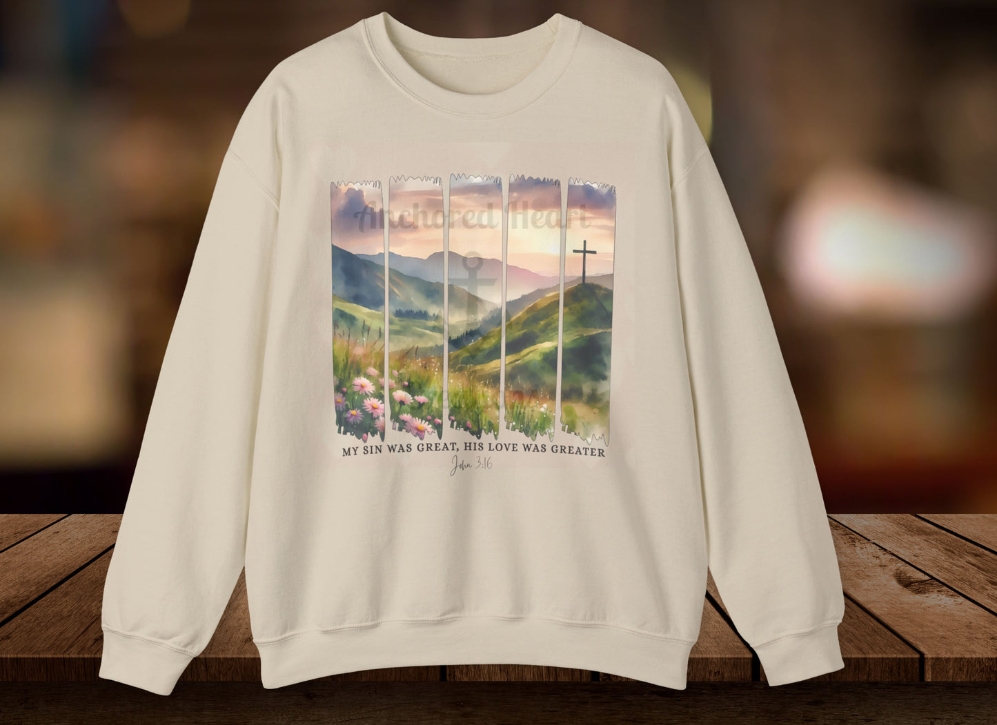 Inspirational Mountain Landscape Crewneck Sweatshirt, Motivational Gift, Nature Lover Apparel, Emotional Comfort Wear, Christian