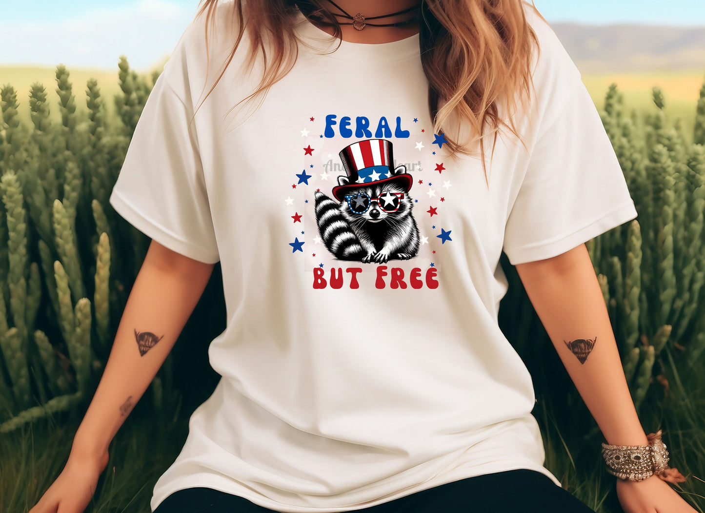 Raccoon 4th of July Unisex Tee, Feral but free, Patriotic Raccoon Shirt, Red White Blue Stars, USA Independence Day Top, July 4th Gift