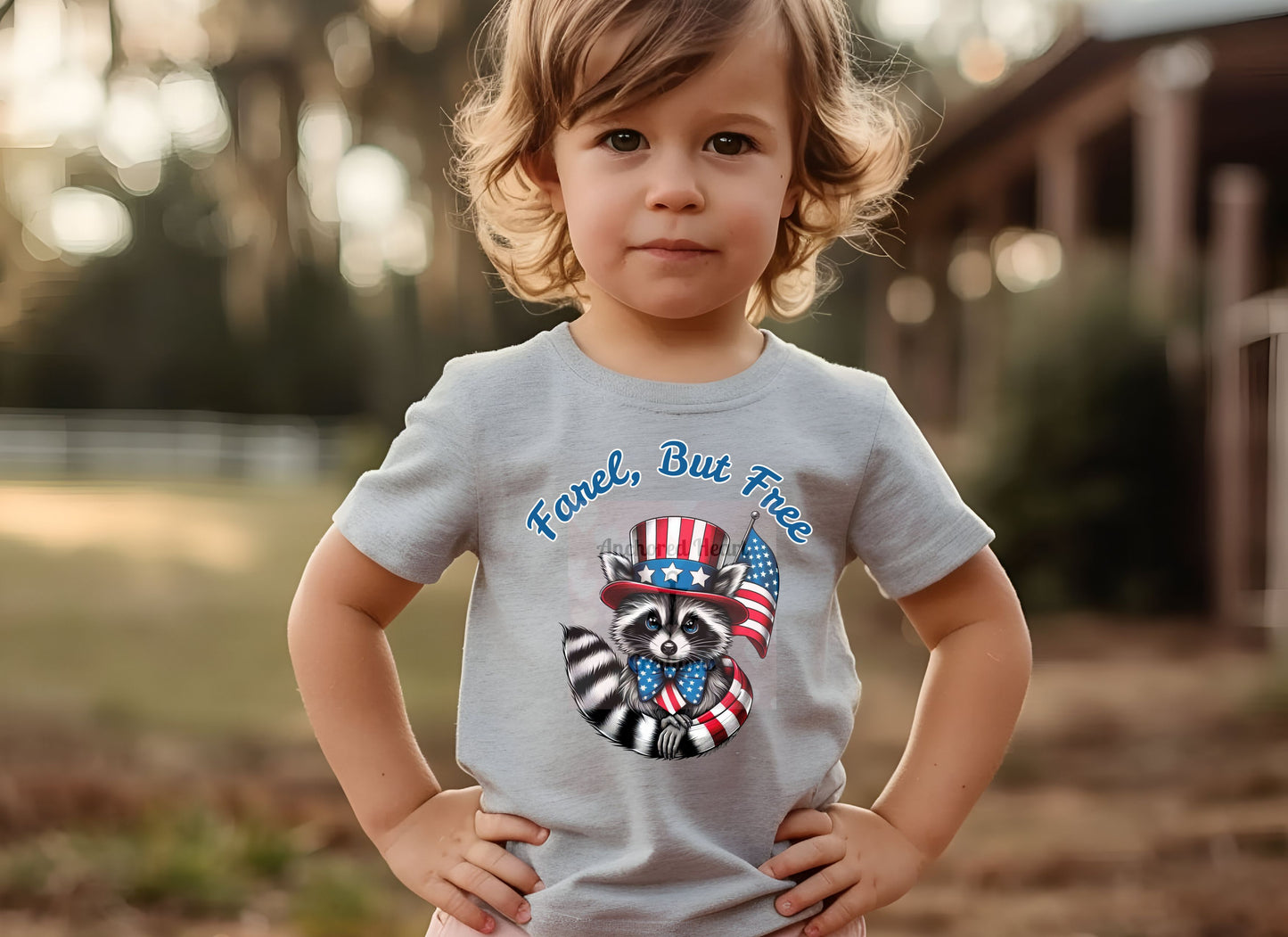 Toddler Raccoon Tee, 4th of July Shirt, Patriotic Farel, but Free, Shirts for Toddlers, Independence Day Outfit