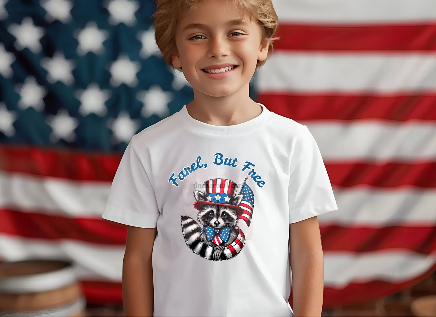 Toddler Raccoon Tee, 4th of July Shirt, Patriotic Farel, but Free, Shirts for Toddlers, Independence Day Outfit