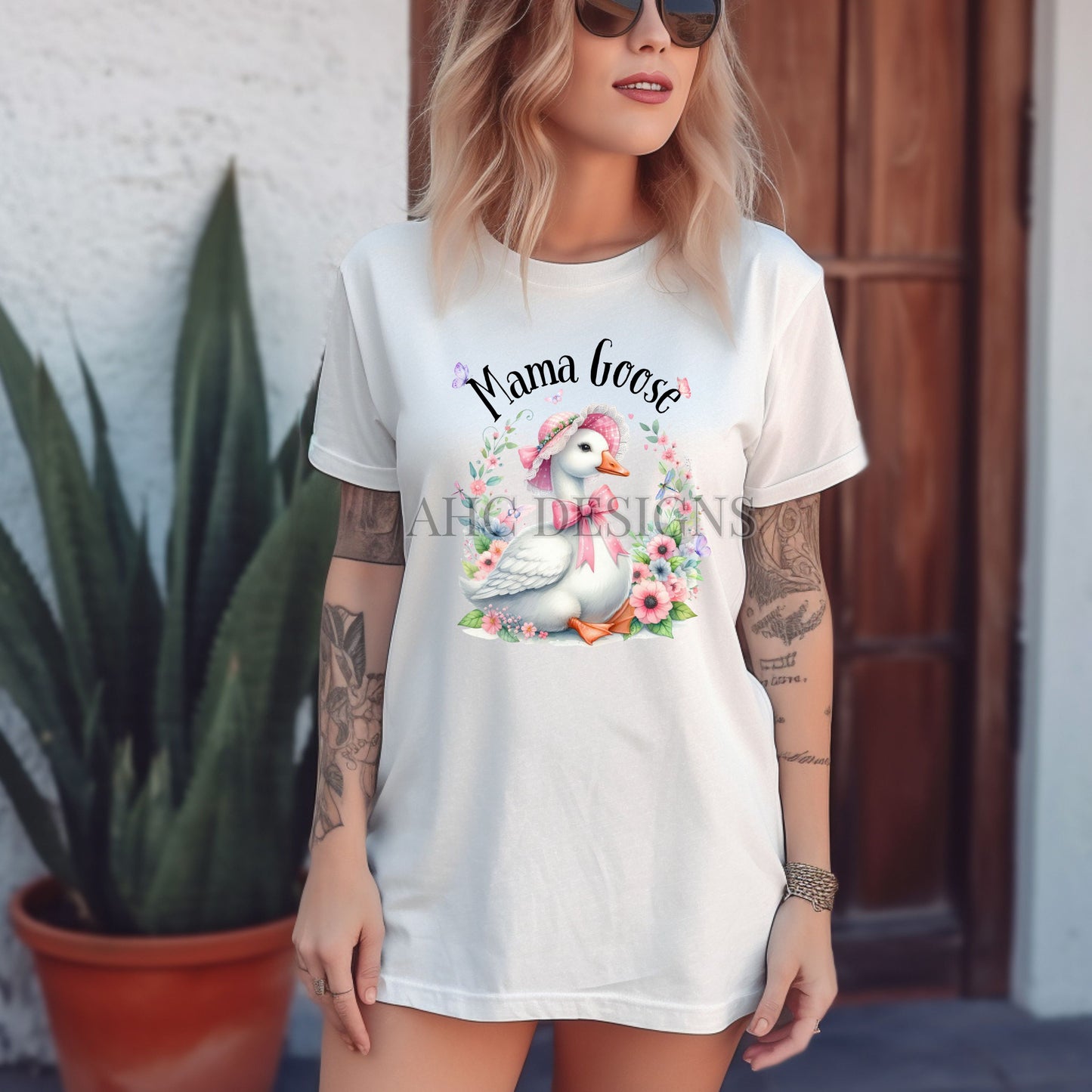 Mama Goose Unisex T-shirt, Mother's Day Gift, Sweet Goose, Wildflowers, Butterflies, Mom Shirt, Gift for Her