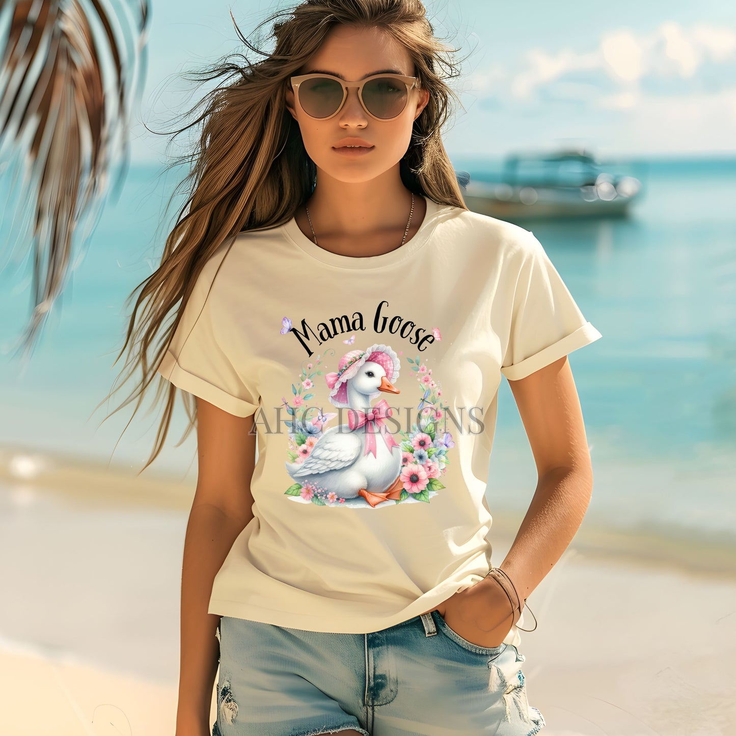 Mama Goose Unisex T-shirt, Mother's Day Gift, Sweet Goose, Wildflowers, Butterflies, Mom Shirt, Gift for Her
