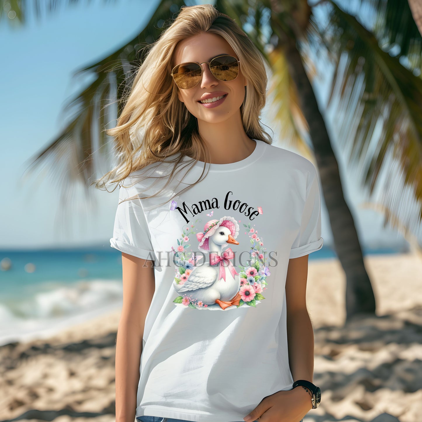 Mama Goose Unisex T-shirt, Mother's Day Gift, Sweet Goose, Wildflowers, Butterflies, Mom Shirt, Gift for Her