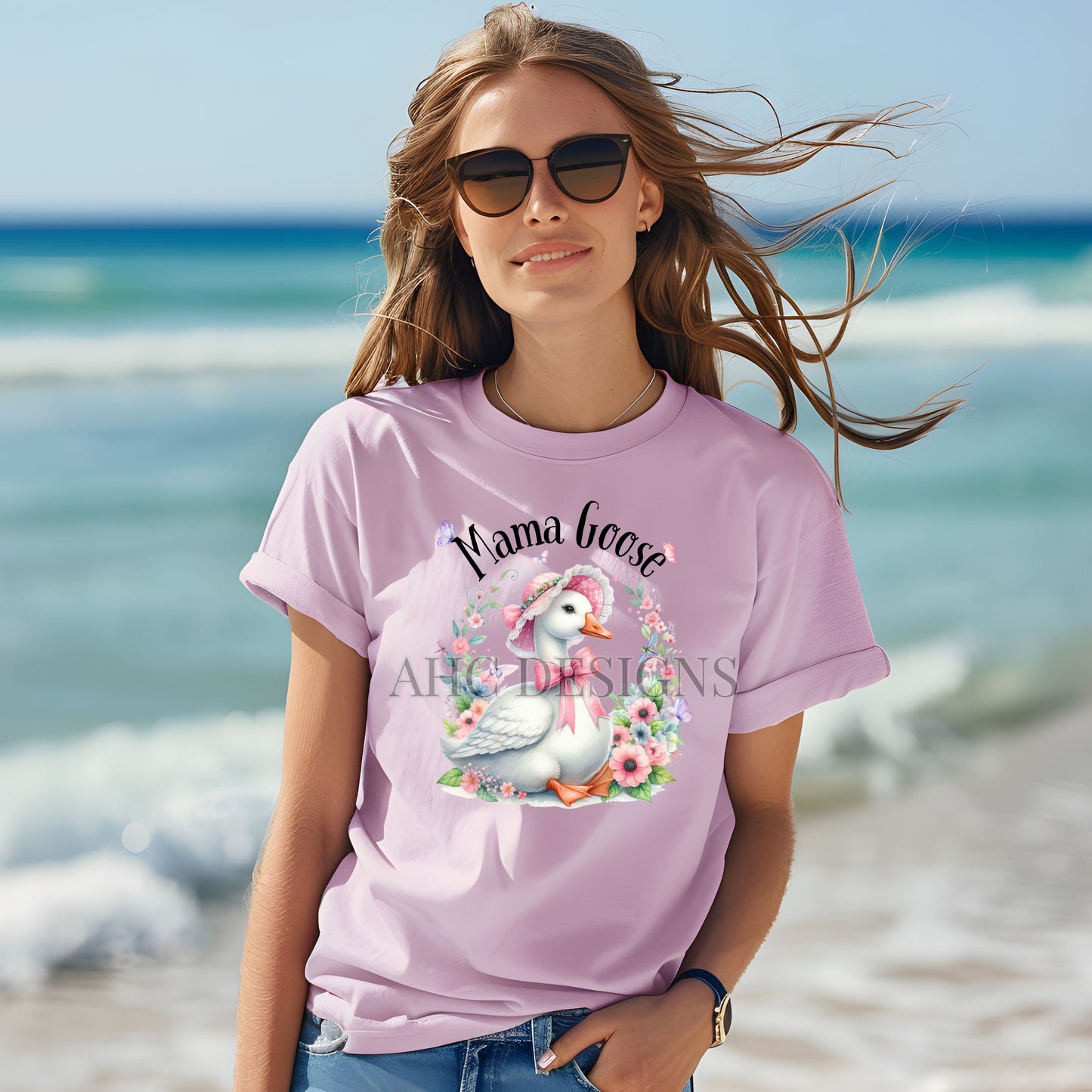 Mama Goose Unisex T-shirt, Mother's Day Gift, Sweet Goose, Wildflowers, Butterflies, Mom Shirt, Gift for Her