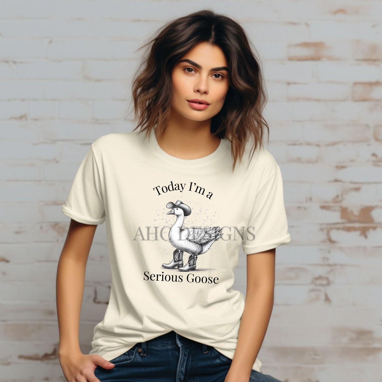 Today I'm a Serious Goose Women's T-Shirt | Funny Animal Graphic Tee | Bella Canvas Natural Color | Western Attire Goose Design