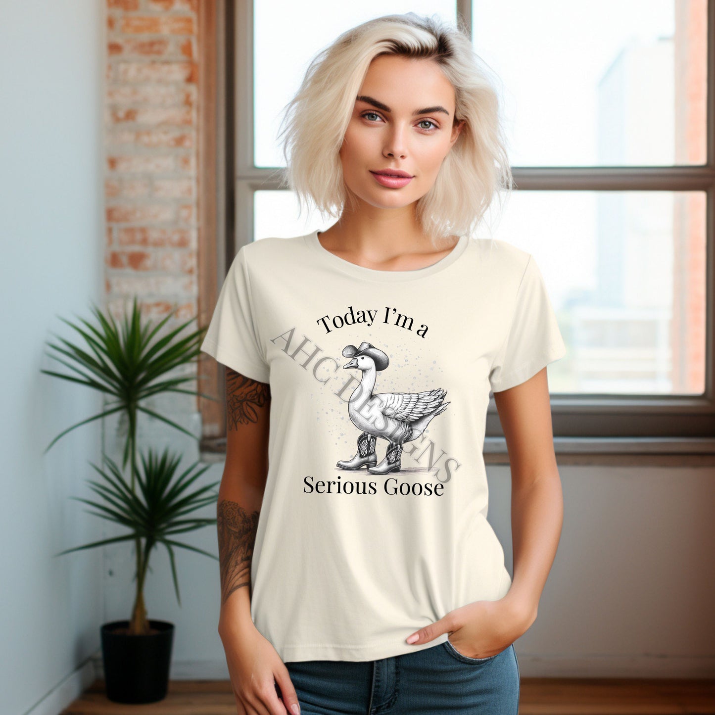 Today I'm a Serious Goose Women's T-Shirt | Funny Animal Graphic Tee | Bella Canvas Natural Color | Western Attire Goose Design
