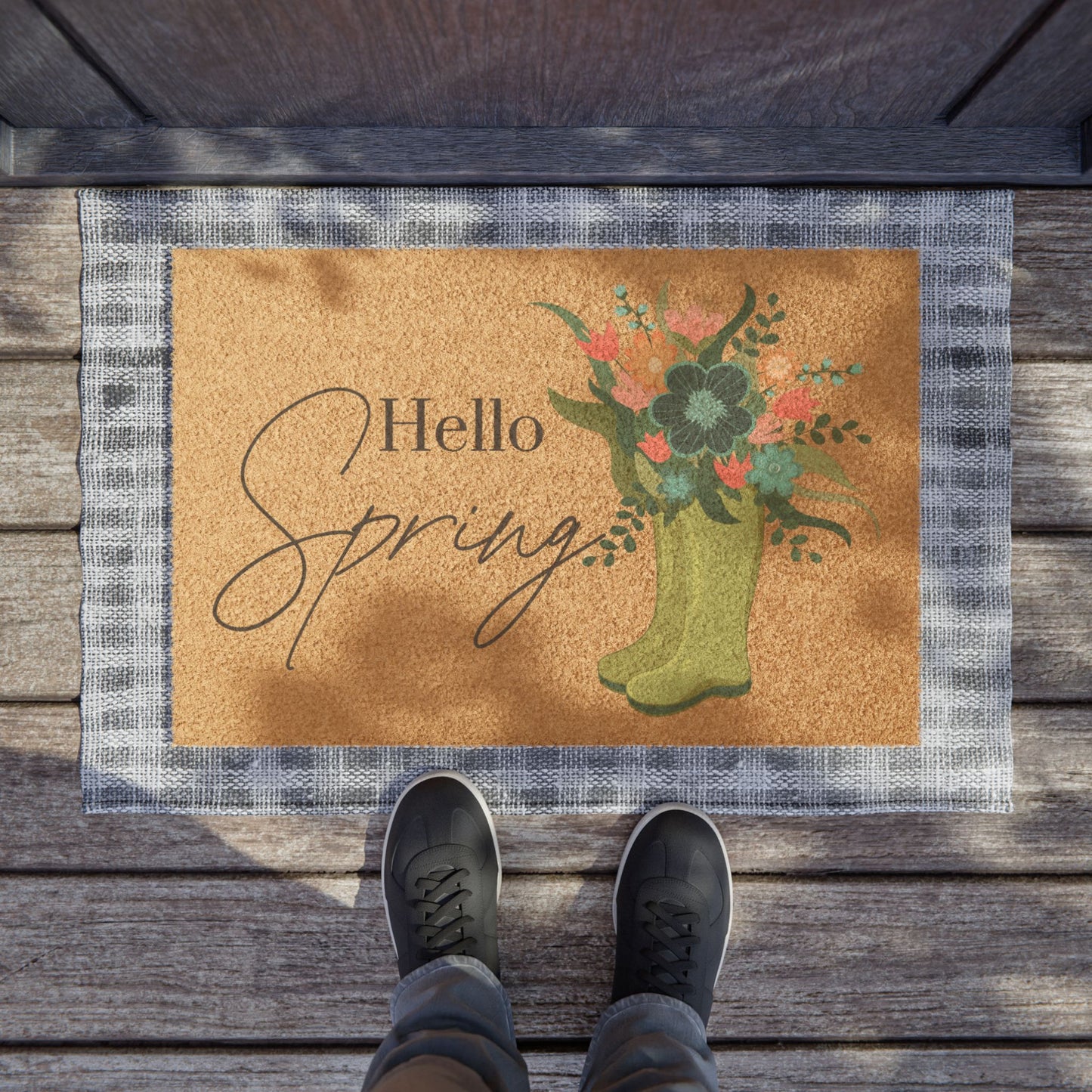 Spring Floral Doormat - 'Hello Spring' Welcome Mat for a Cheerful Home Entrance