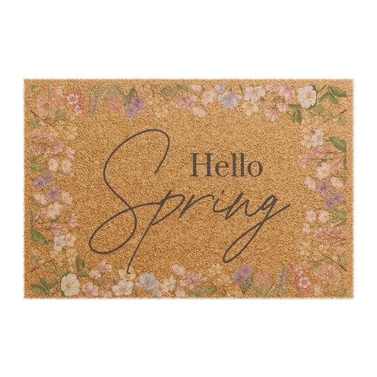 Hello Spring Floral Doormat - Seasonal Welcome Mat for Entryway