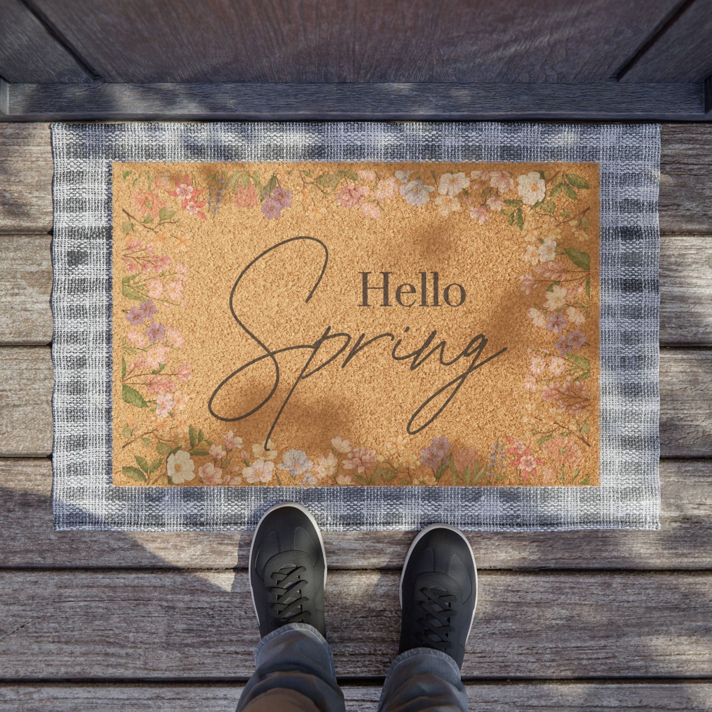 Hello Spring Floral Doormat - Seasonal Welcome Mat for Entryway