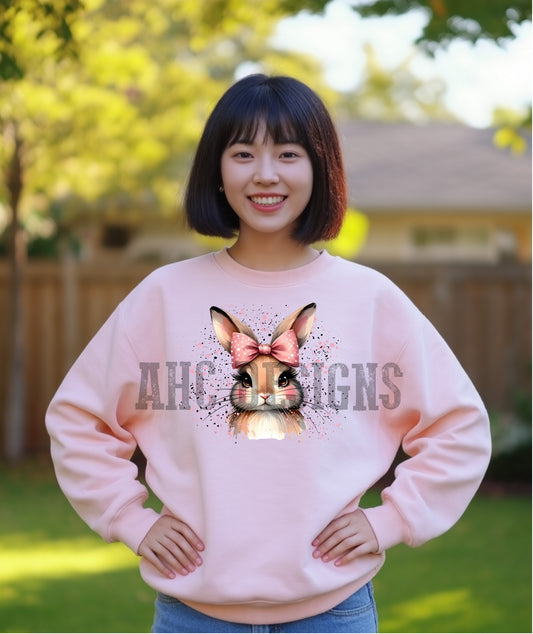 Cute Bunny Crewneck Sweatshirt with Bow - Perfect for Spring Celebrations