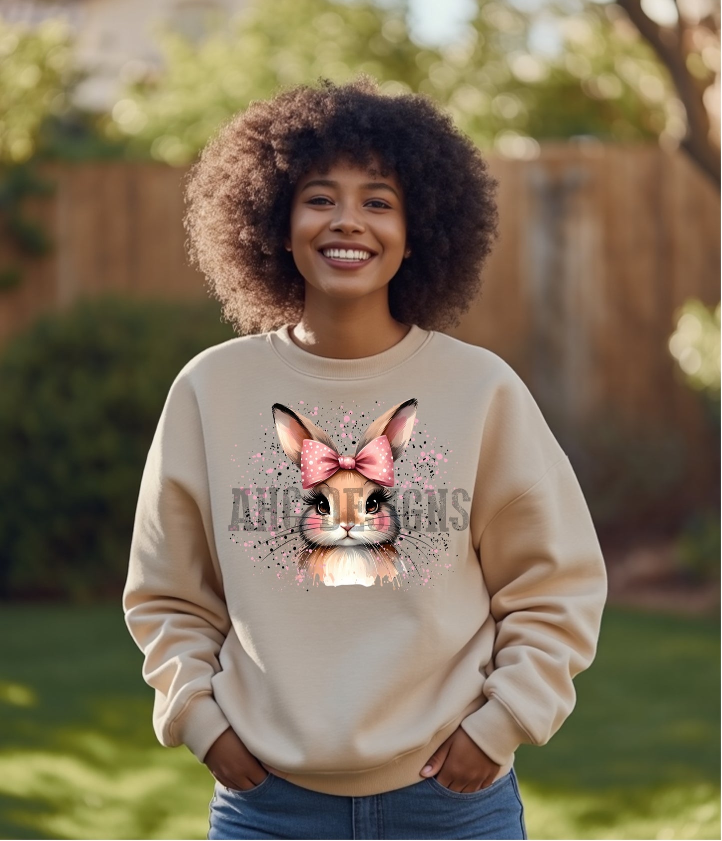 Cute Bunny Crewneck Sweatshirt with Bow - Perfect for Spring Celebrations