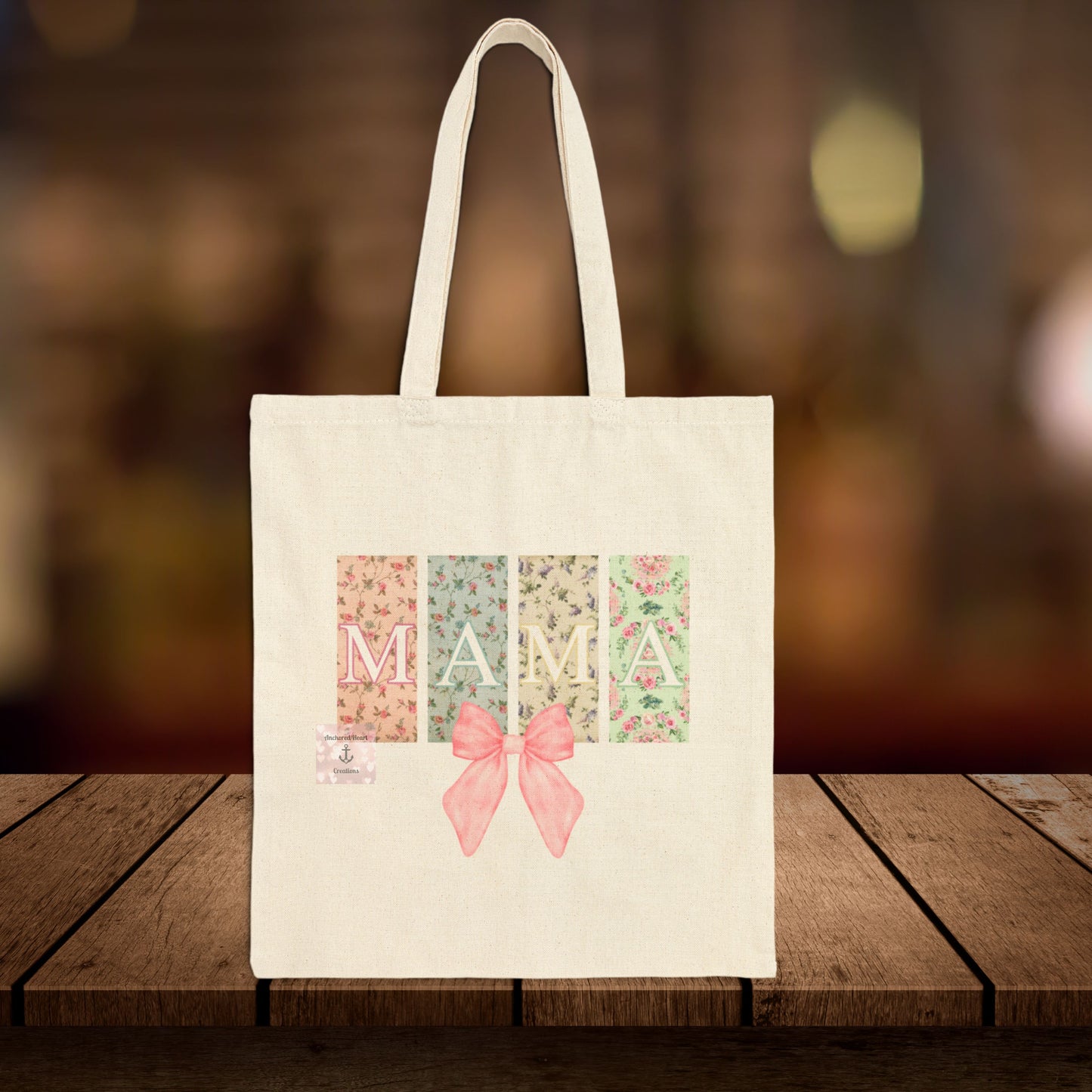 Floral "MAMA" Cotton Canvas Tote Bag - Perfect for Moms and Gift Giving