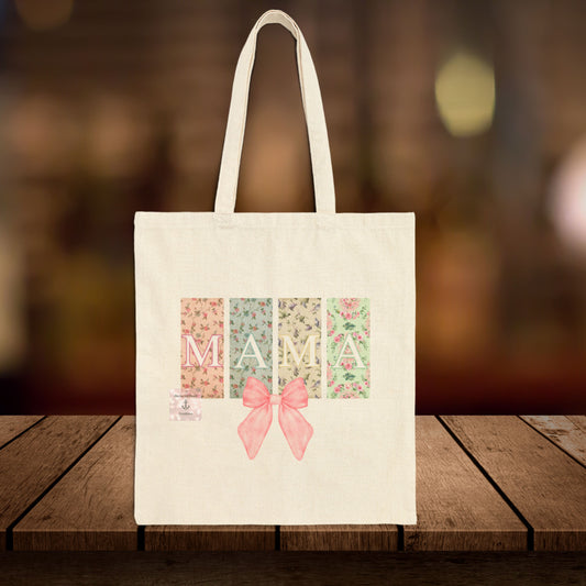 Floral "MAMA" Cotton Canvas Tote Bag - Perfect for Moms and Gift Giving