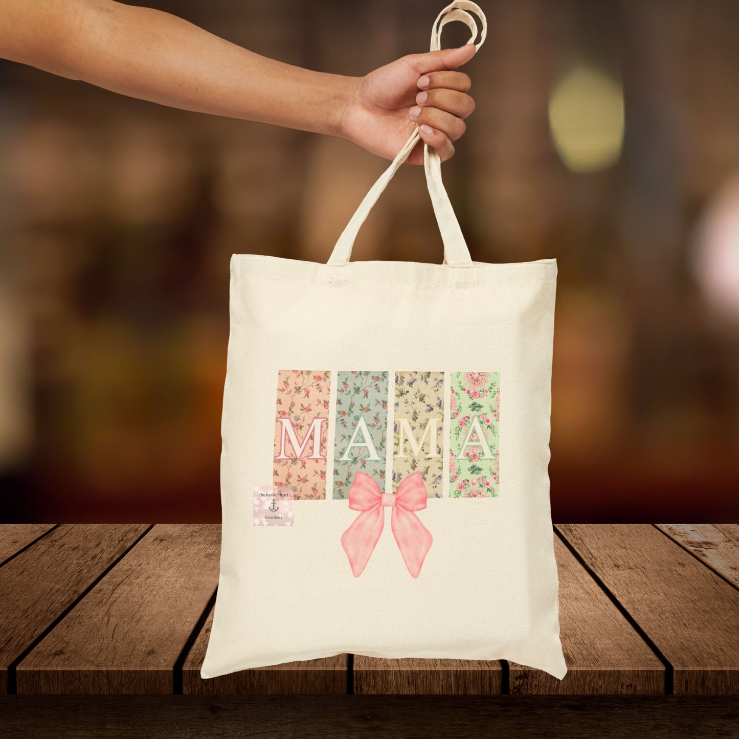 Floral "MAMA" Cotton Canvas Tote Bag - Perfect for Moms and Gift Giving