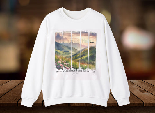 Inspirational Mountain Landscape Crewneck Sweatshirt, Motivational Gift, Nature Lover Apparel, Emotional Comfort Wear, Christian