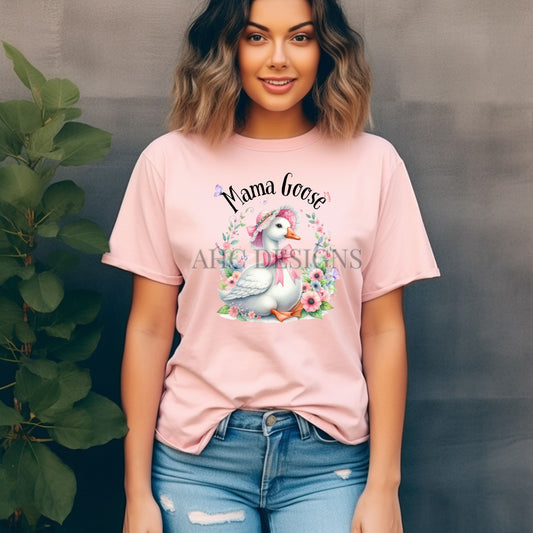 Mama Goose Unisex T-shirt, Mother's Day Gift, Sweet Goose, Wildflowers, Butterflies, Mom Shirt, Gift for Her