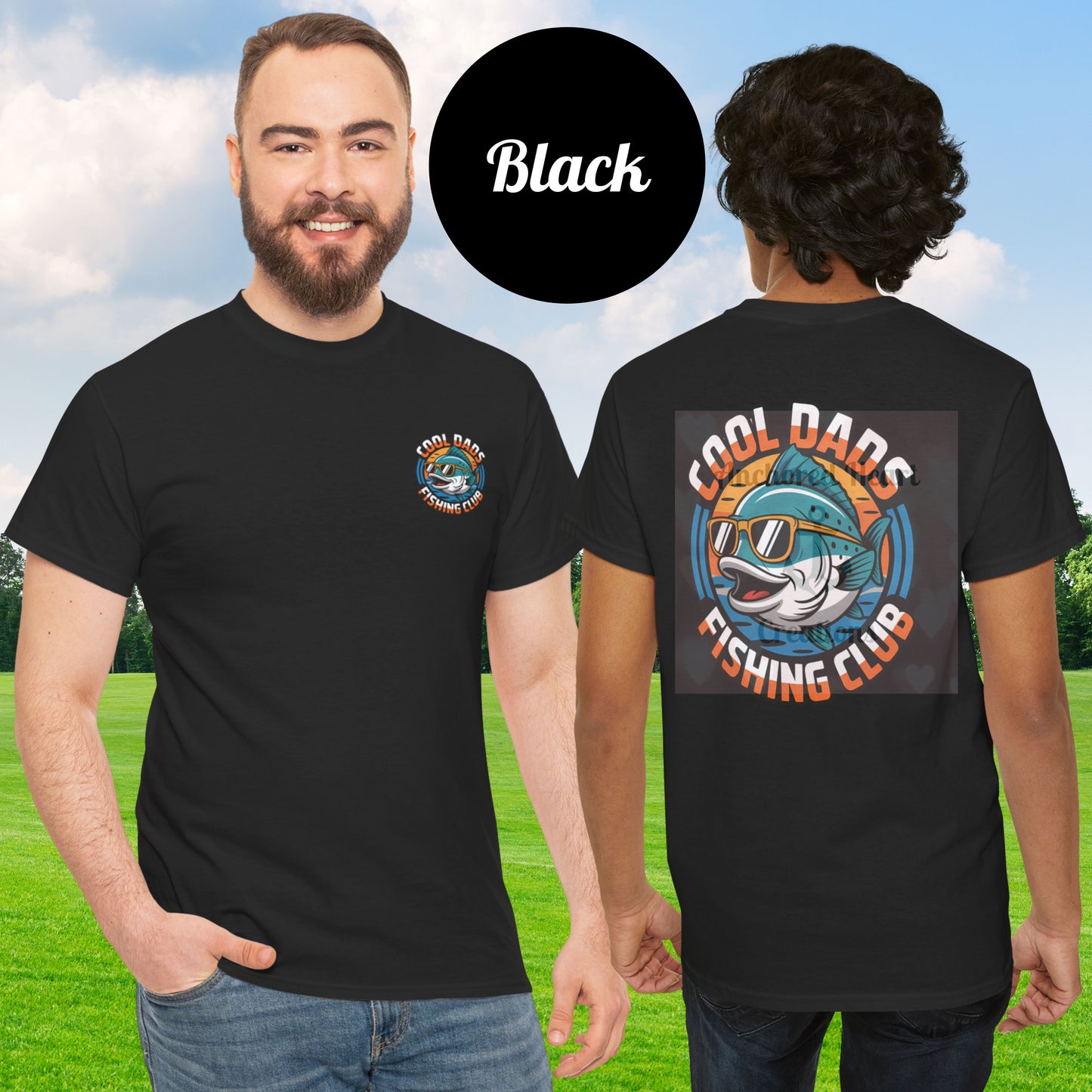 Fishing Club Tee - Cool Dad Fish with Sunglasses Unisex Heavy Cotton Shirt