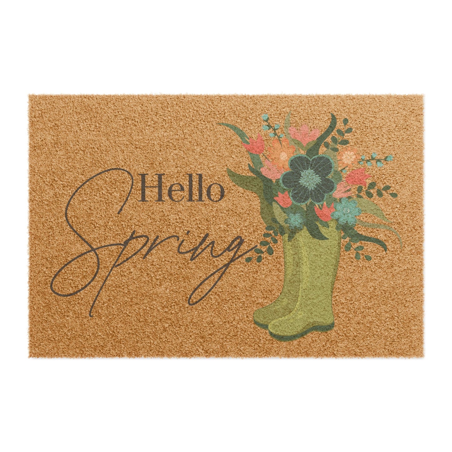 Spring Floral Doormat - 'Hello Spring' Welcome Mat for a Cheerful Home Entrance