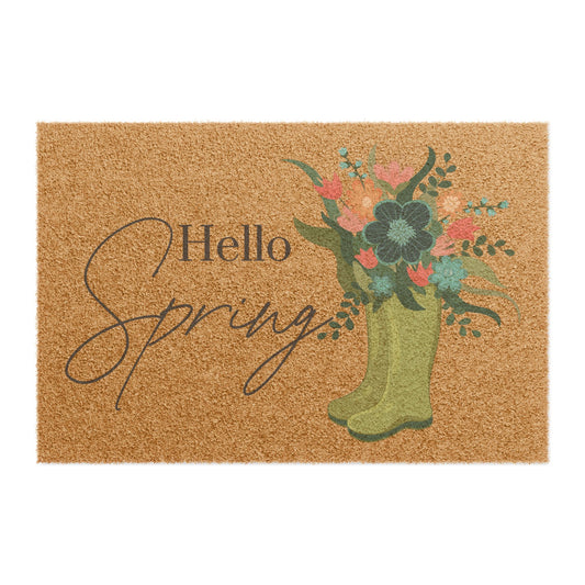 Spring Floral Doormat - 'Hello Spring' Welcome Mat for a Cheerful Home Entrance